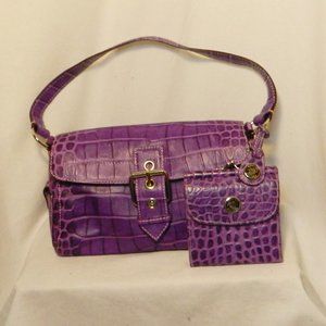 Dooney & Bourke Moc Croc Purple Shoulder & Wallet